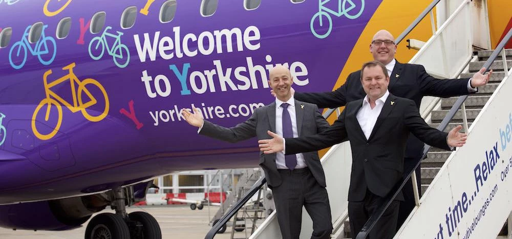 The Embraer 195 aircraft bearing Welcome to Yorkshire livery