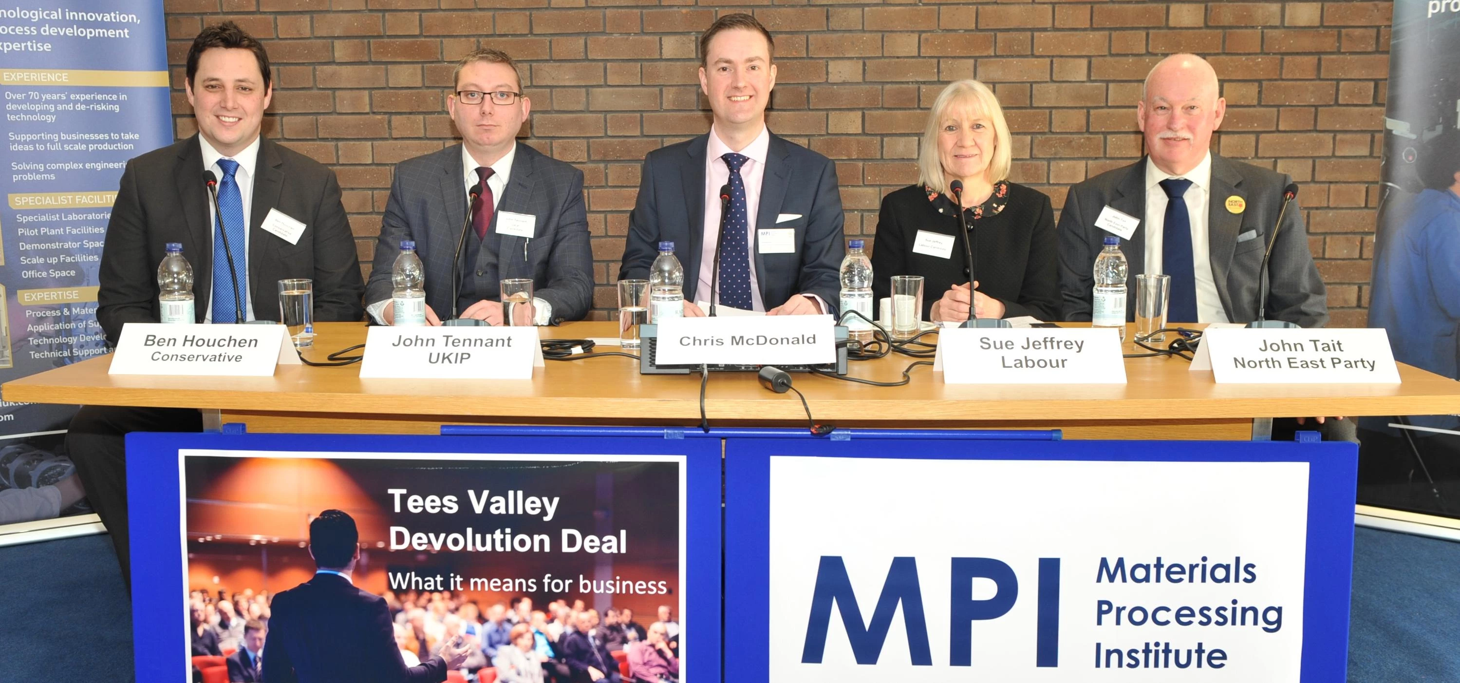 The Tees Valley Mayor candidates with Chris McDonald, CEO of the Materials Processing Institute