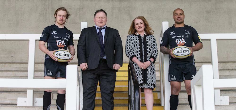 L-R: Falcons’ Joel Hodgson, with Ward Hadaway’s Alan Ross and Lesley Fairclough, and teammate Nili L