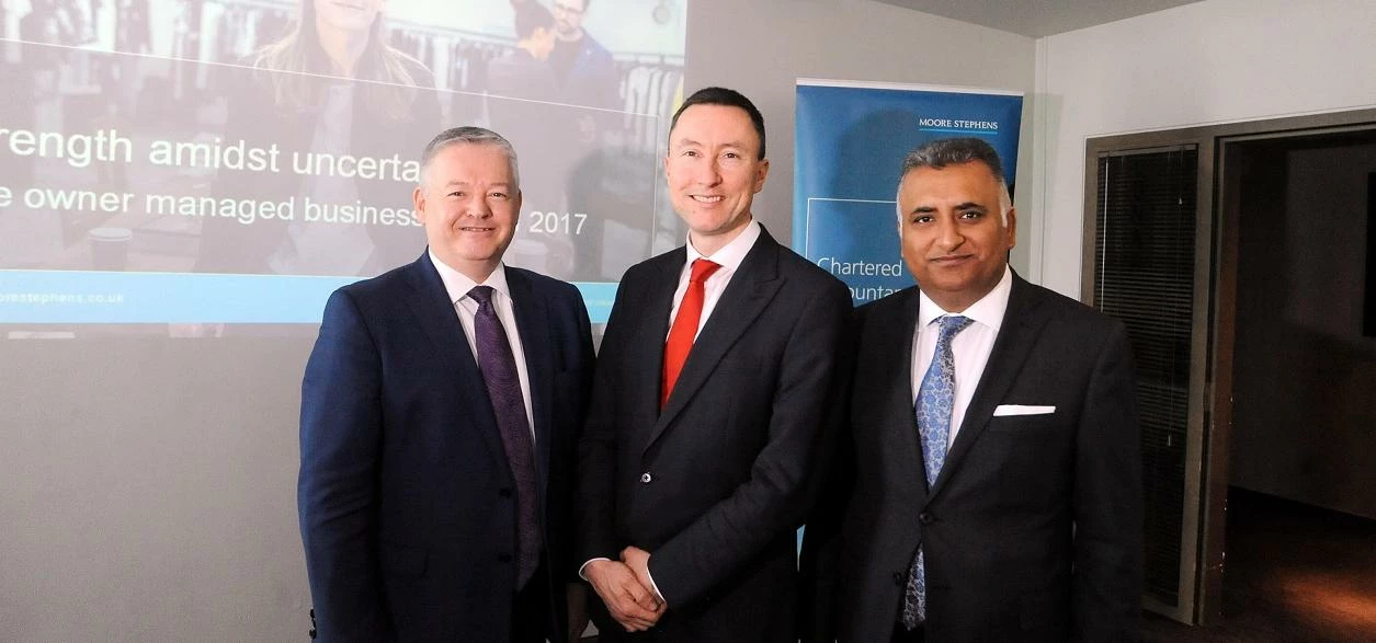 Mark Lamb (Moore Stephens), Darren Ruane (Investec Wealth and Investment), and Suk Aulak (Moore Step