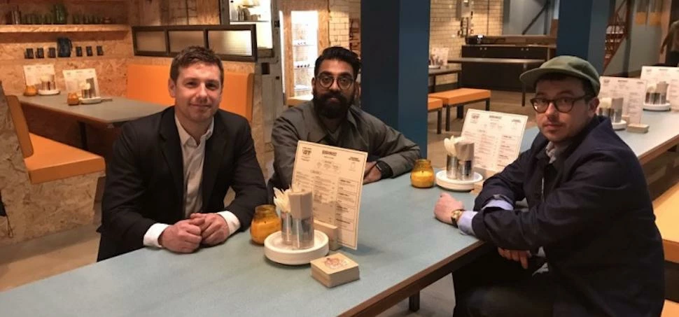 Martyn Sales of NatWest with Bundobust fouders Mayur Patel and Mark Husak.