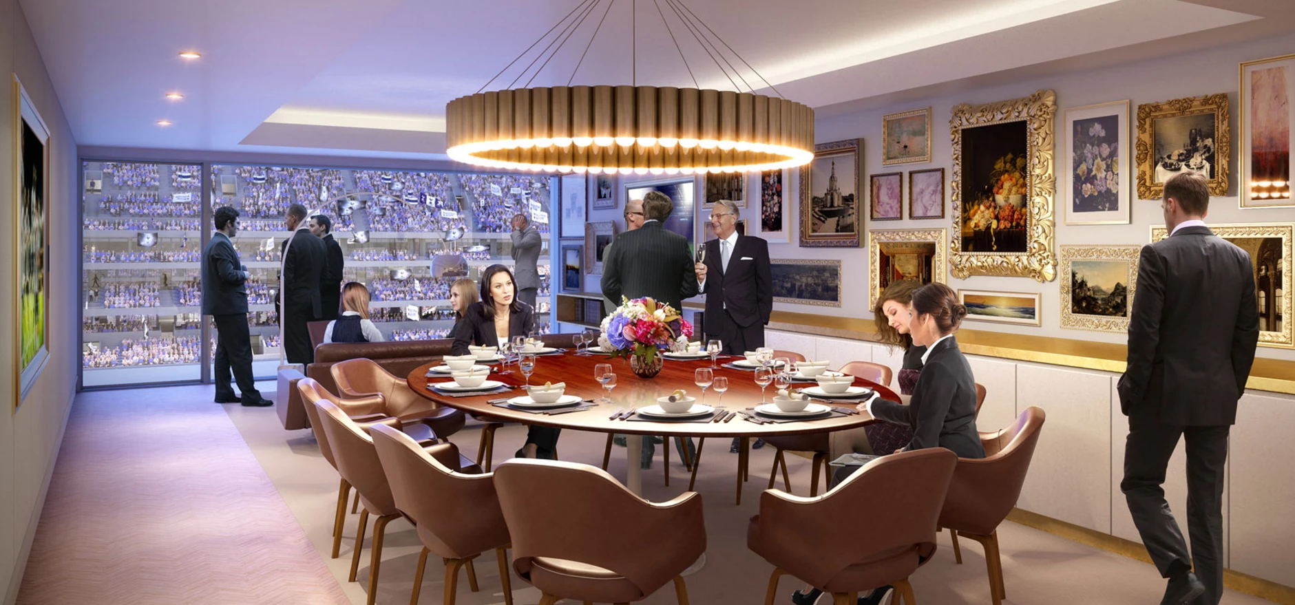Executives dodge the hoi polloi in a mock-up of Spurs' lavish new corporate boxes. Image: THFC