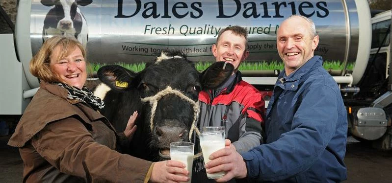 Heather Parry, MD of Fodder, David Oversby, MD of Dales Dairies and farmer Mark Smith 