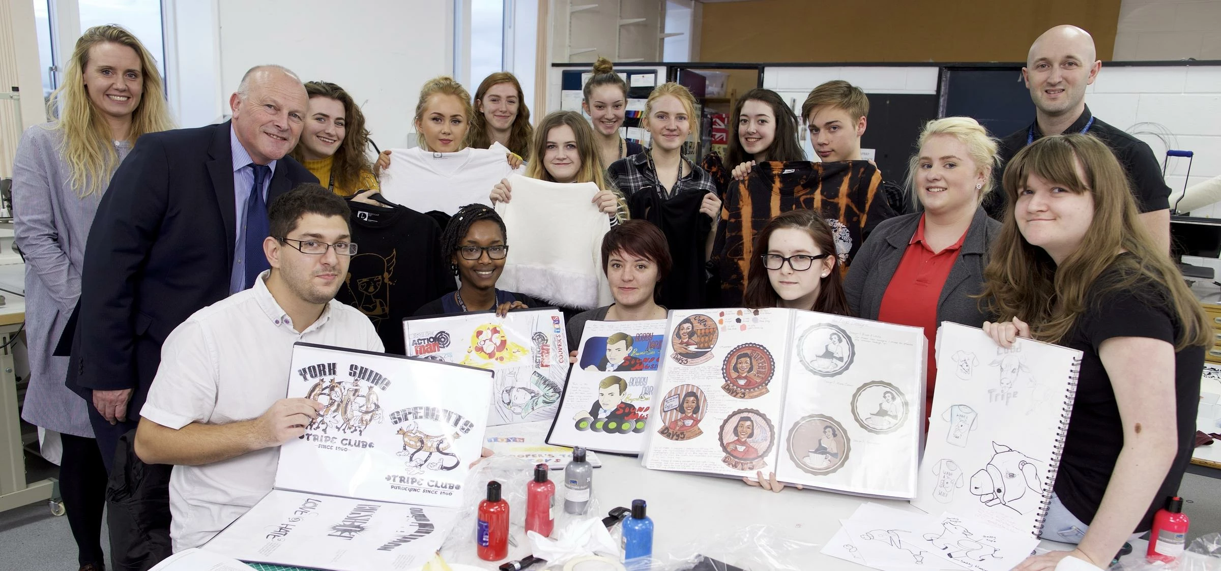 Allan of UK Steel Enterprise and the tutors and students at Rotherham College's Flashback Design Pro