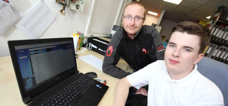 SCH Site Services operations director Andy Braid with the firm’s new admin apprentice Callum Emmers