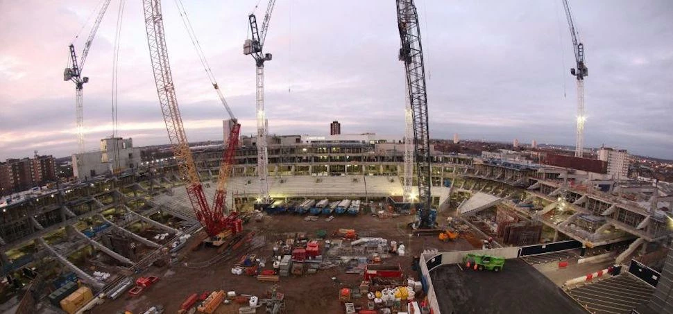 Current construction at Tottenham Hotspur's new stadium. Image: THFC