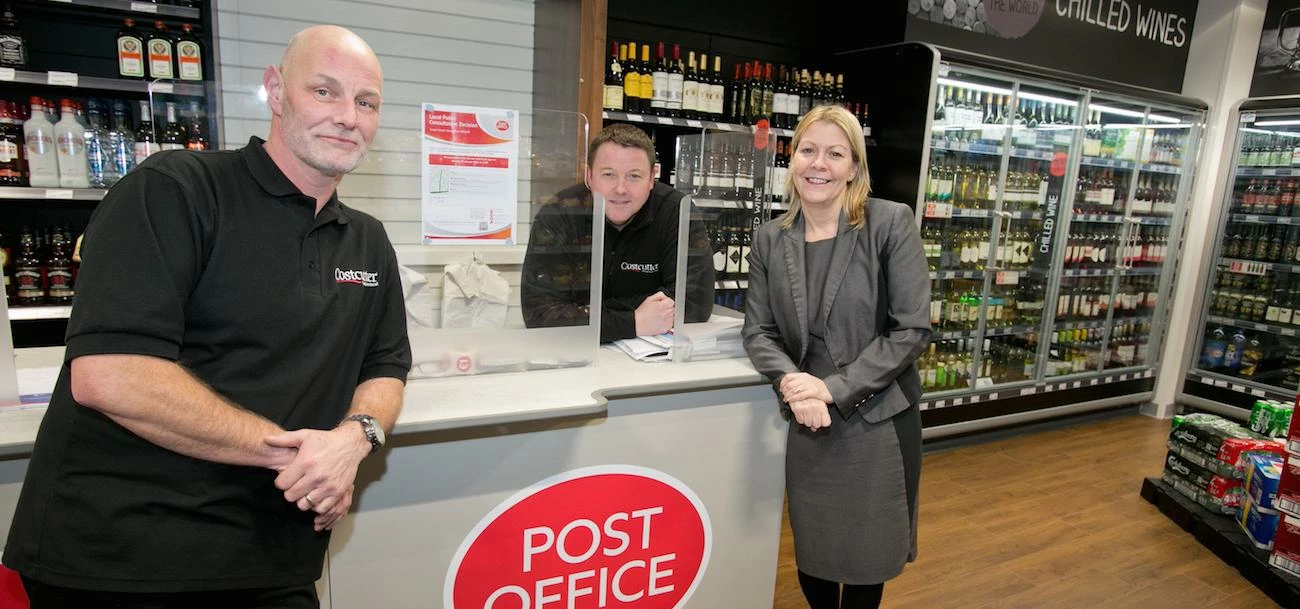 L-R: Costcutter co-owners Paul Collett and Stephen Lysaght with RBS' Liz Williamson