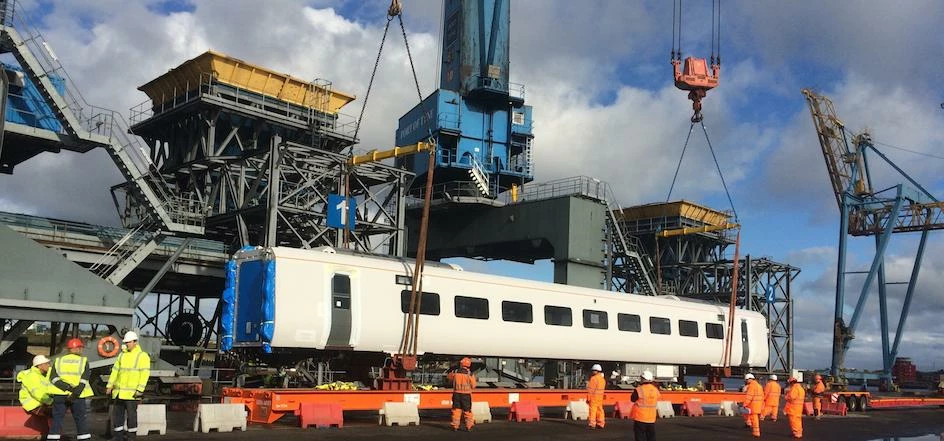Port of Tyne lifting Hitachi Rail carriages