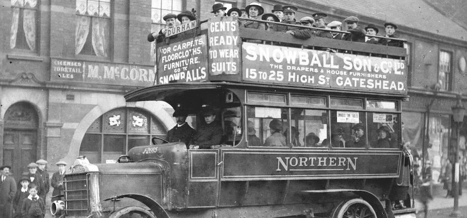 Daimler double deck bus in Gateshead in 1914.
