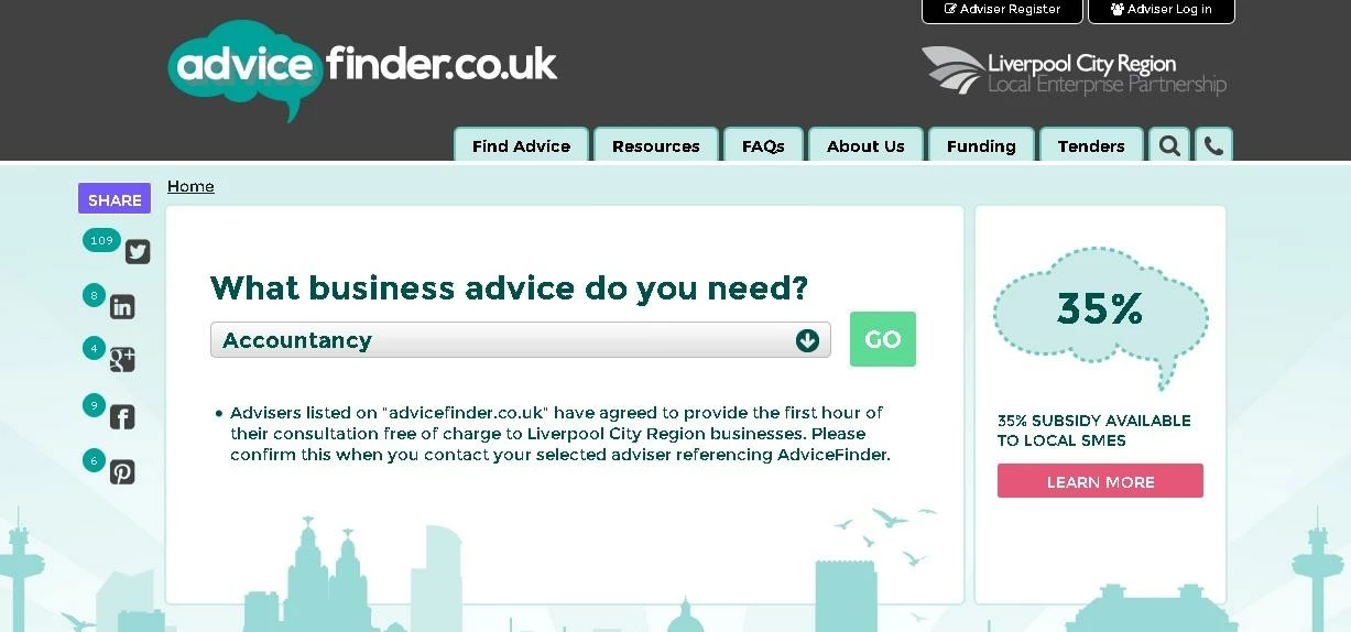 The advice finder homepage
