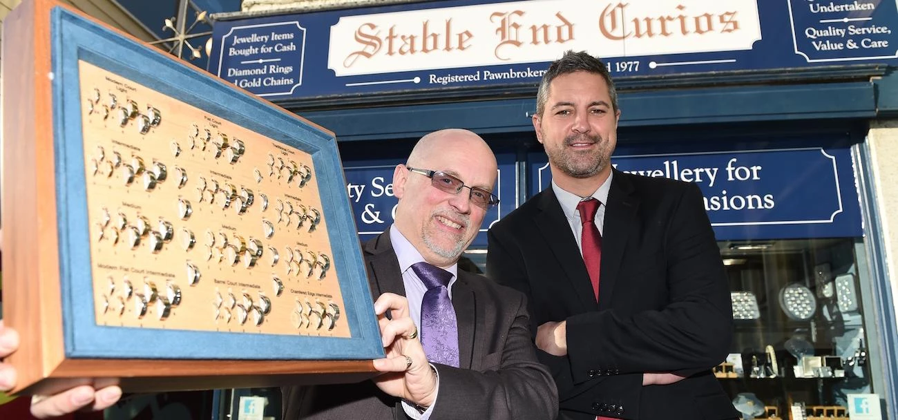 Stable End Curios owner Mark Ellis (left) with Yorkshire Bank's Matt Anderton