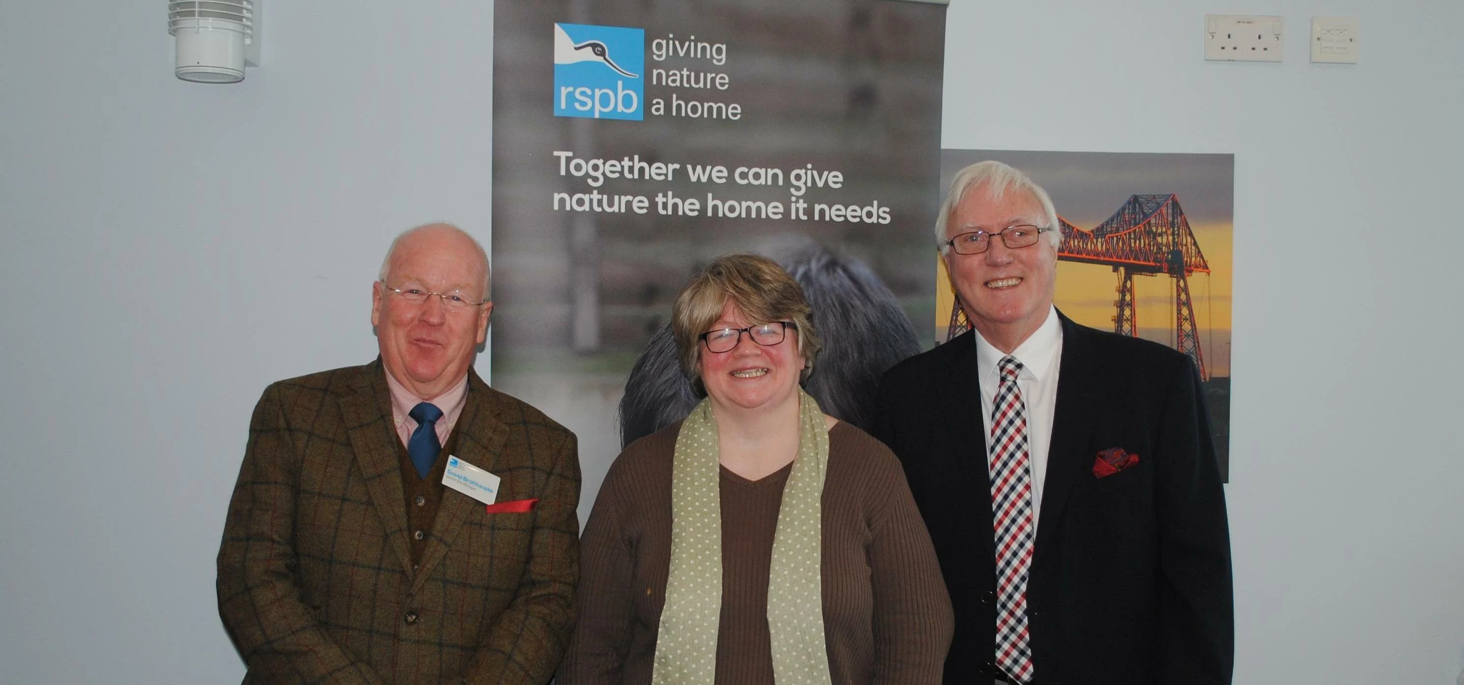 David Braithwaite (RSPB), Therese Coffey MP, David Kitchin (TET)