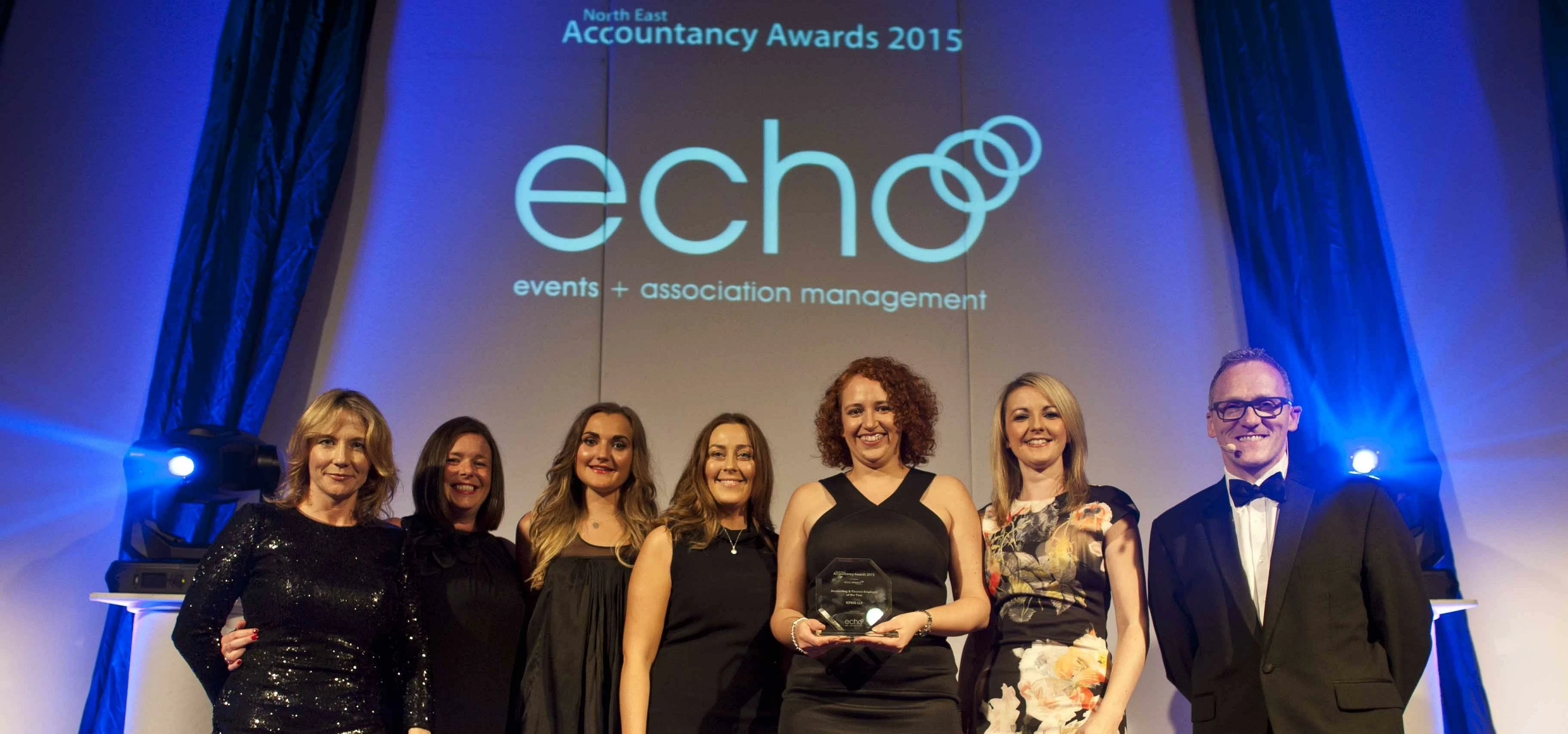 l-r Fiona Fletcher of Echo Events, the KPMG LLP team with the Employer of the Year Award and Alfie J