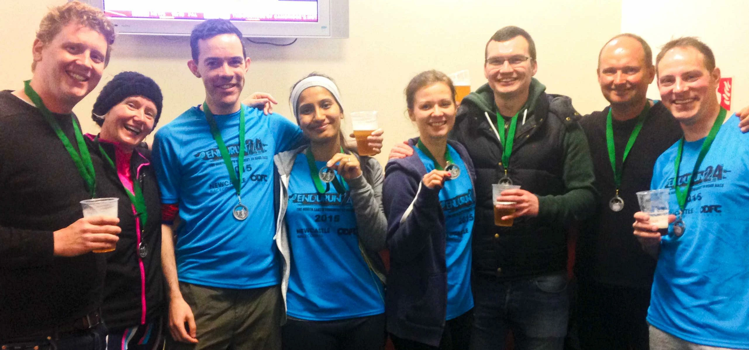 Ian MacGilp (third from left) and the SRF Sprinters relax after their 220km run!