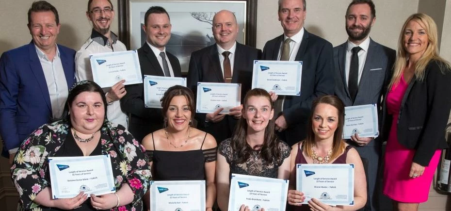 Some of the long service award winners from Webhelp's Falkirk site