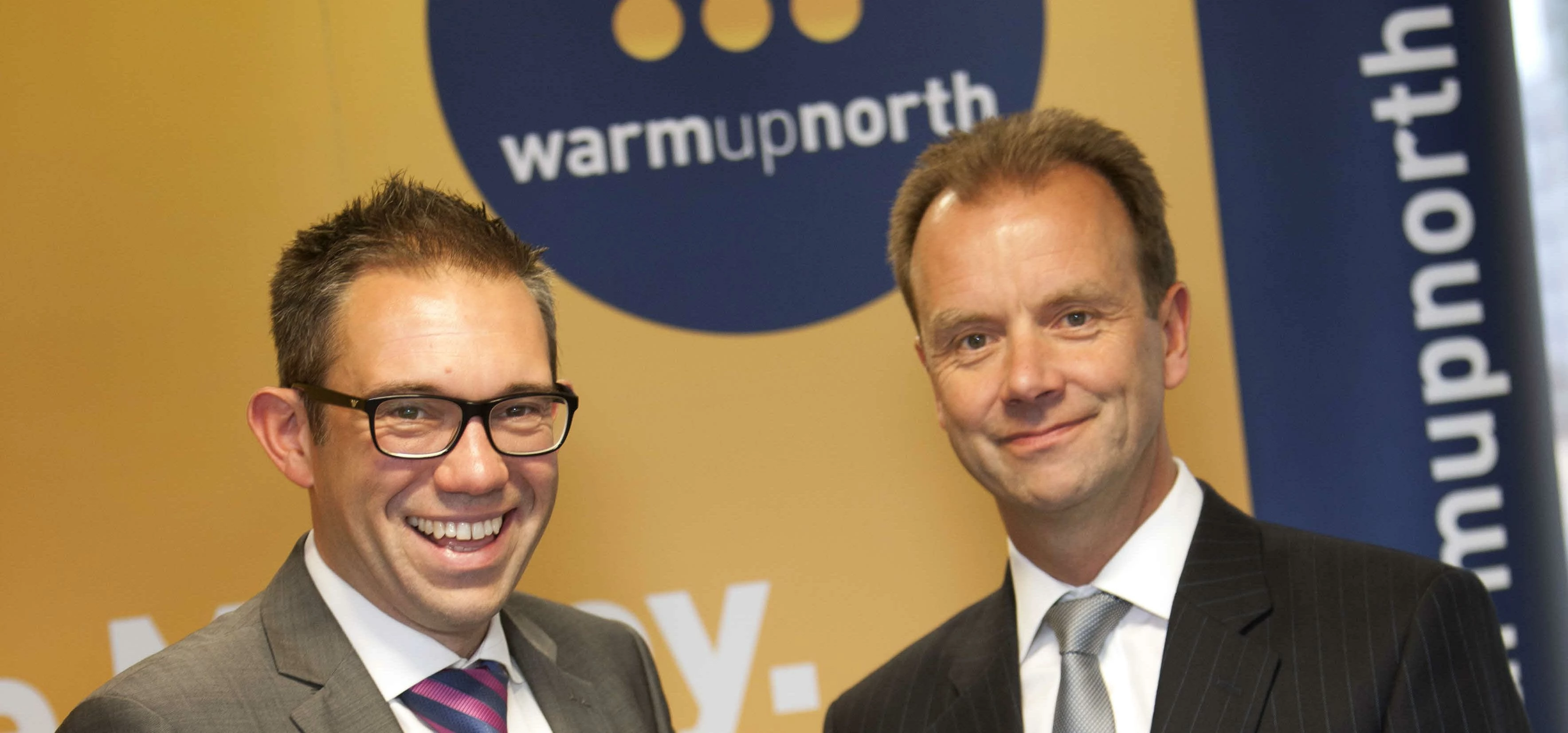 Warm Up North’s head of commercial Jon Kershaw (left) with Stuart Margerrison (right), director of b