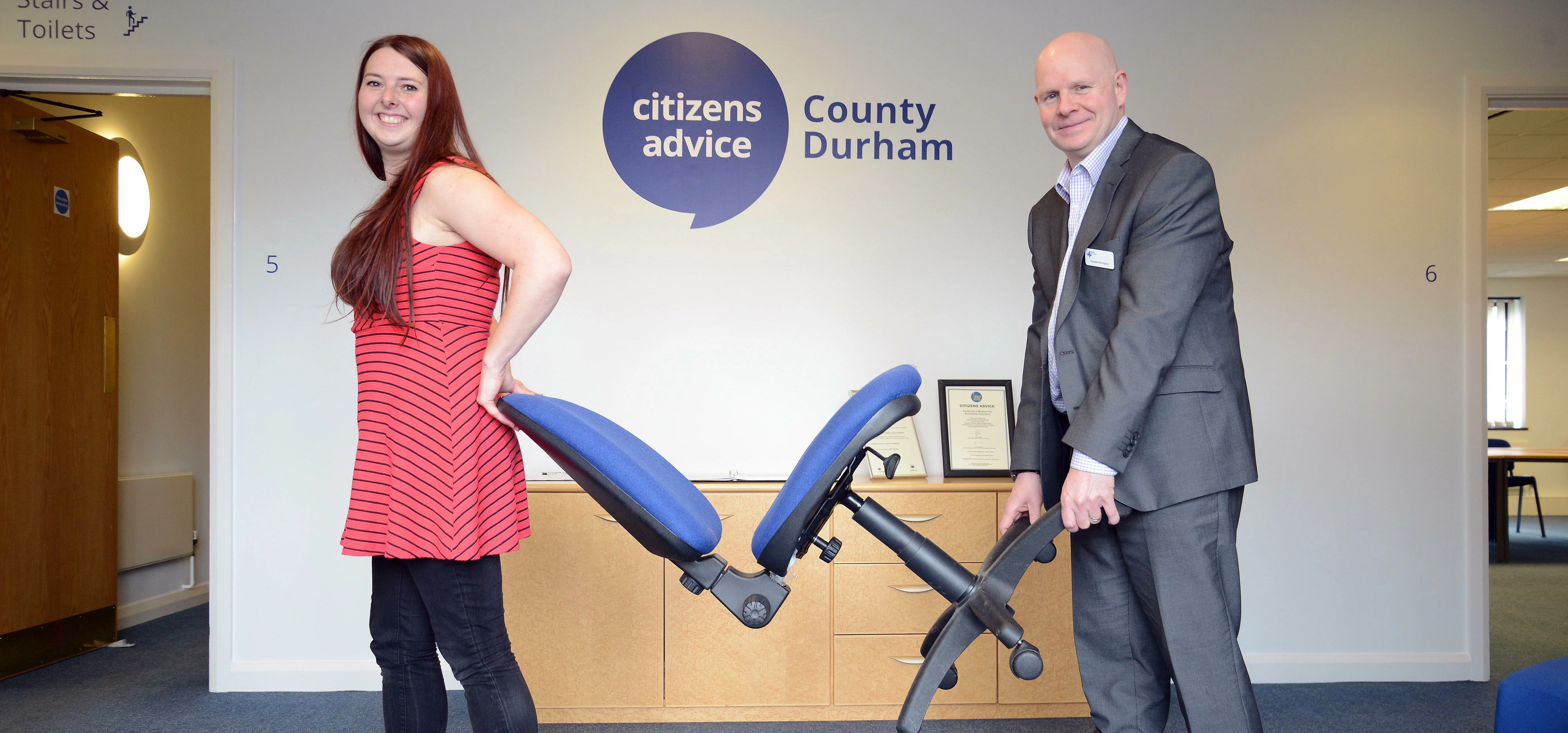 Nicole Shields of Citizen's Advice County Durham and Stephen Errington of the County Durham Handyper