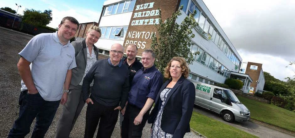 (From left) Stuart Howarth of Newton Press, Sarah Thorpe of investor UK Steel Enterprise, Syd Howart