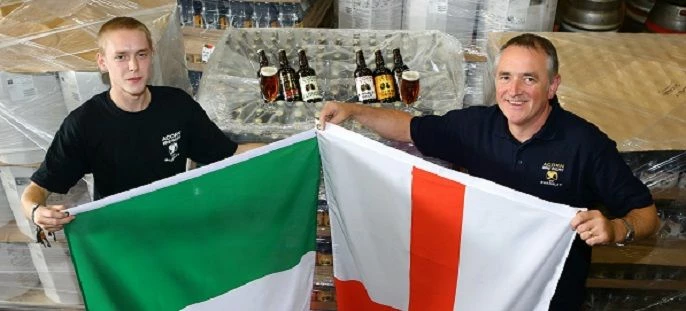 Brewer Bruce Woodcock and brewery owner Dave Hughes with the Italian order packed and ready to go.jp