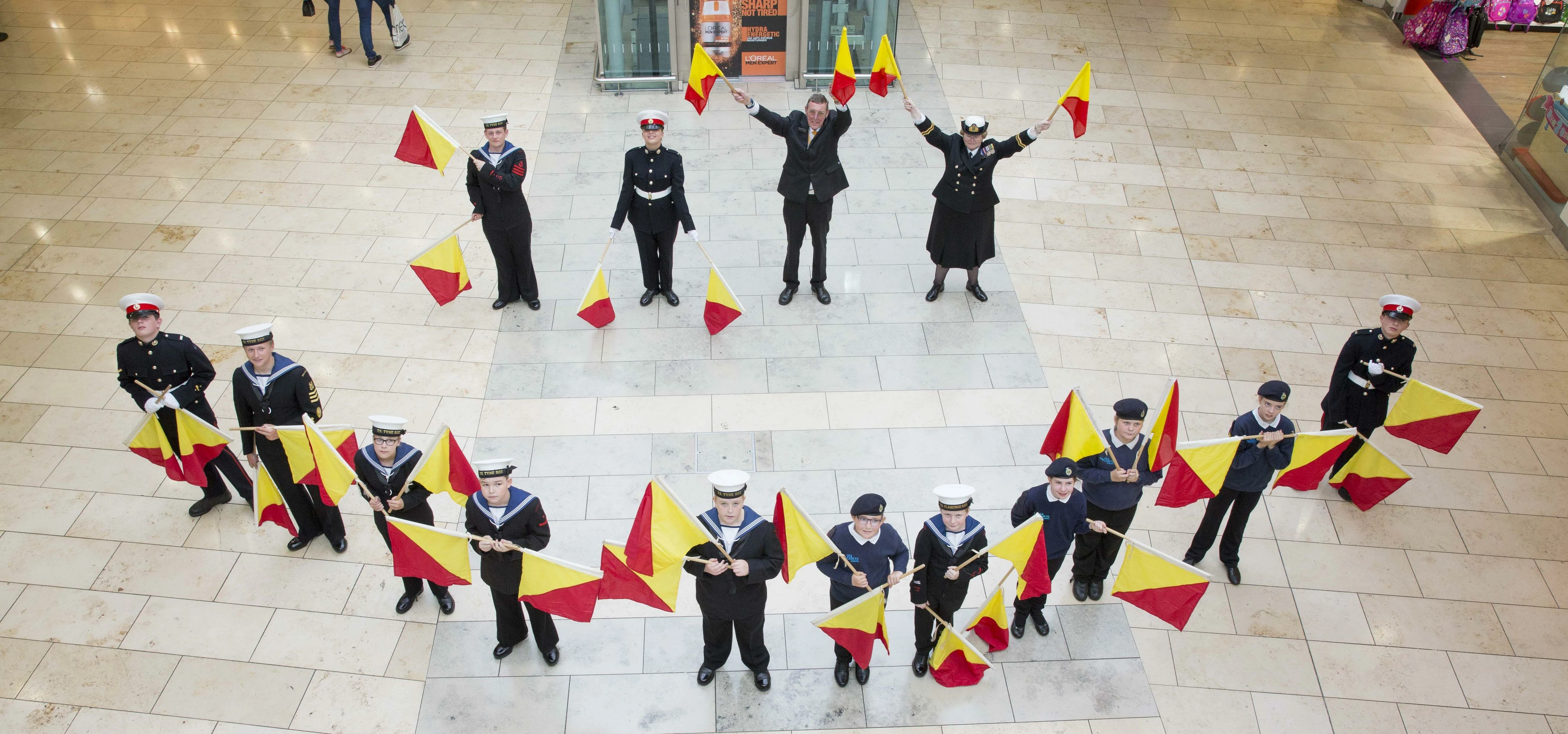 Sea cadets spell out intu Metrocentre using semaphore