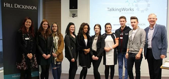 David Rawlinson (far right), partner at Hill Dickinson with pupils from the local schools