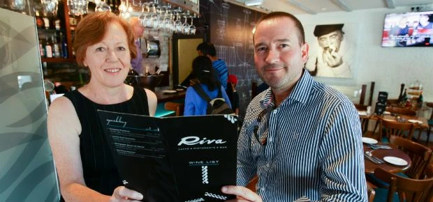 Naomi Fell (L) director at Harrison Drury and Colin Monk (R) ower and managing director of Caffe Riv