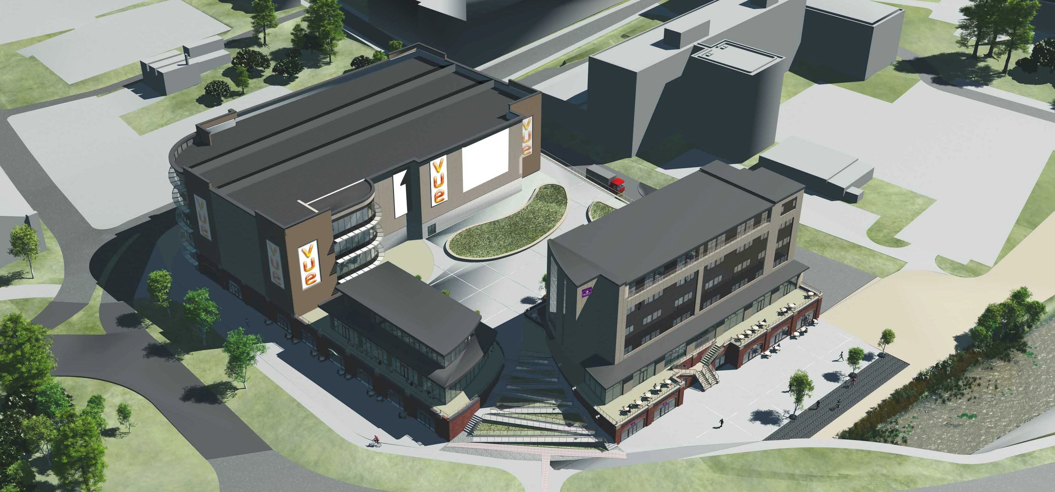 An aerial view of the new Feethams leisure complex in Darlington, designed by Niven Architects