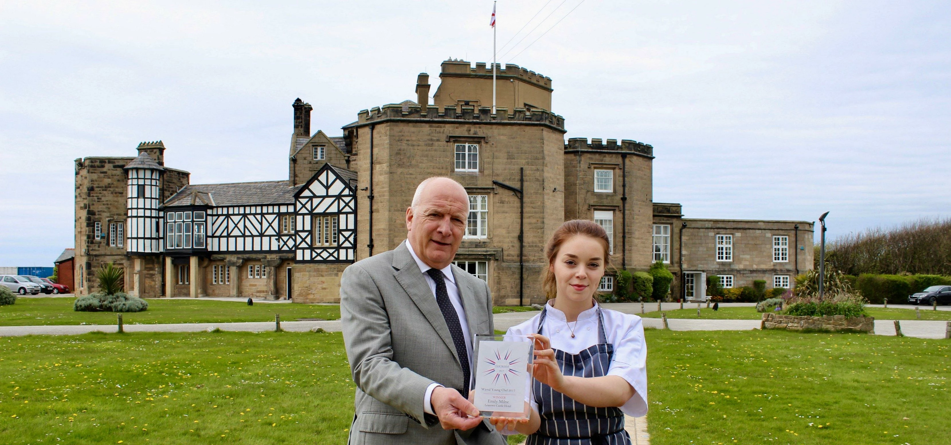 General Manager of Leasowe Castle Mike Dewey with Pastry Chef Emily Milne 