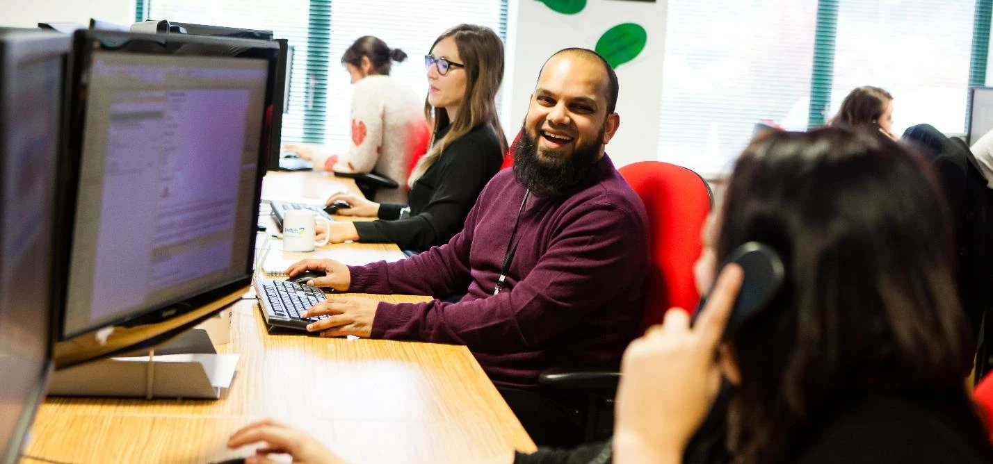 Switch2 staff are pictured at the company's Yorkshire customer services centre. L-R: Charlotte Young