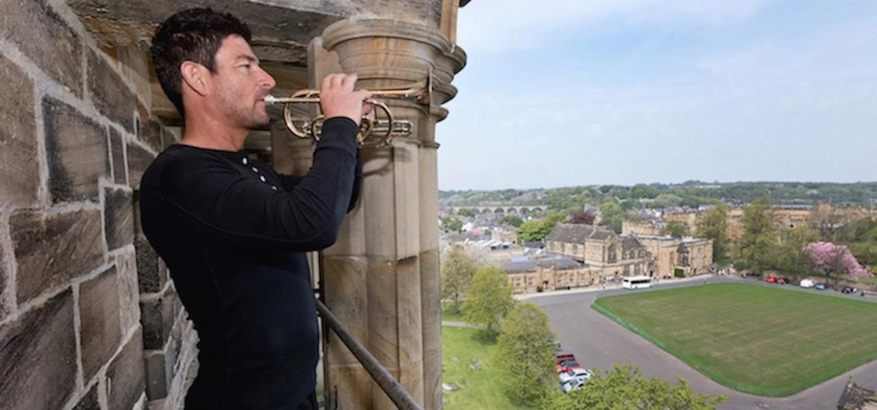 Cornet player Jimmy Hayes practices at Durham Cathedral ahead of the performance in July