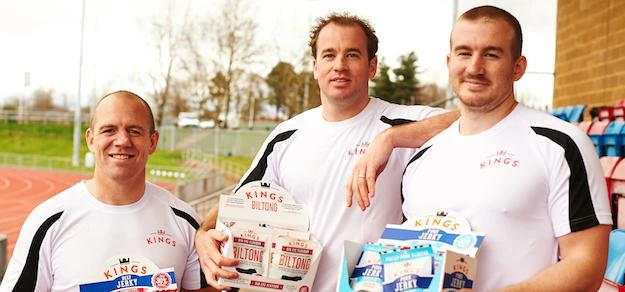 L-R; Mike Tindall, James Simpson-Daniel and Charlie Simpson-Daniel with the new range of Kings Elite