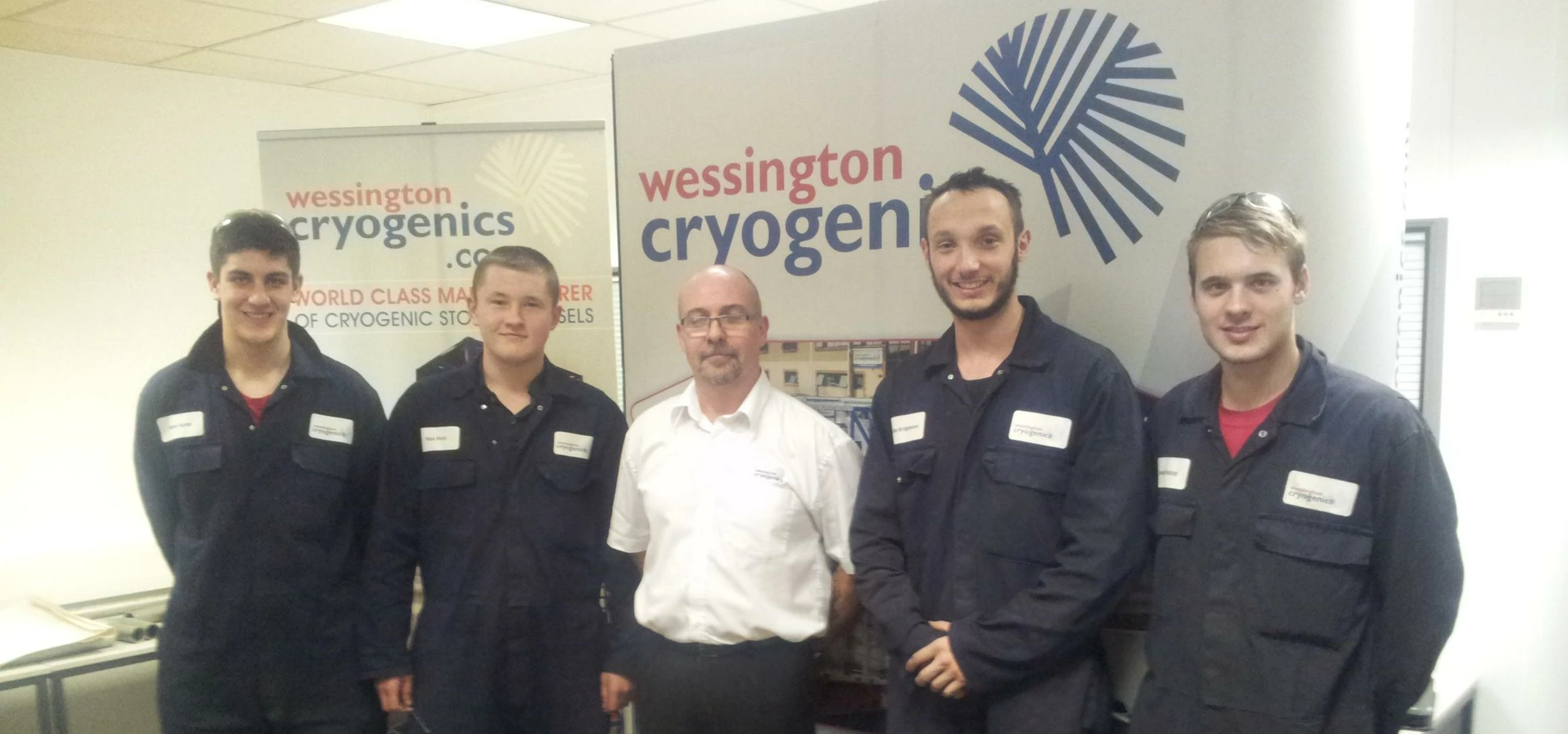 Wessington Cryogenics 2nd and 4th year Apprentices with Colin West; Production Manager