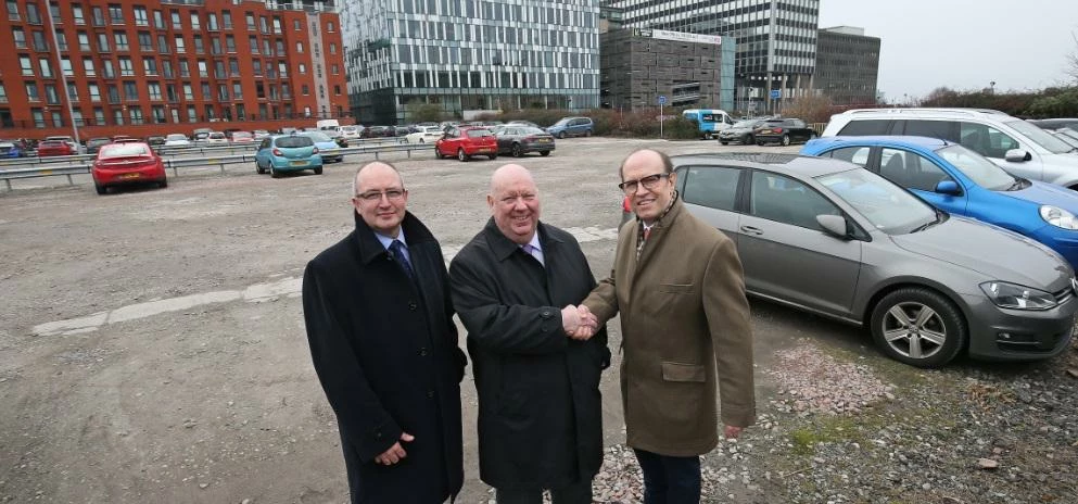 L-R:  Kier Property North's James Nicholson with Mayor Joe Anderson and David Topham of CTP Ltd