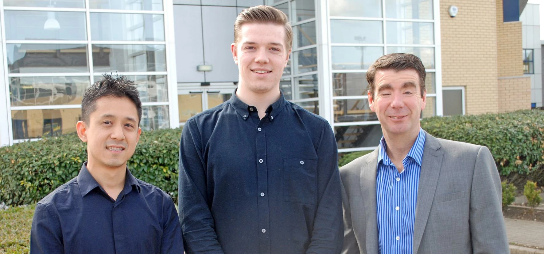 WELCOME TO THE TEAM … Nyi Aung (left) and Ollie Warriner (middle) with Waymark director Paul Lofthou