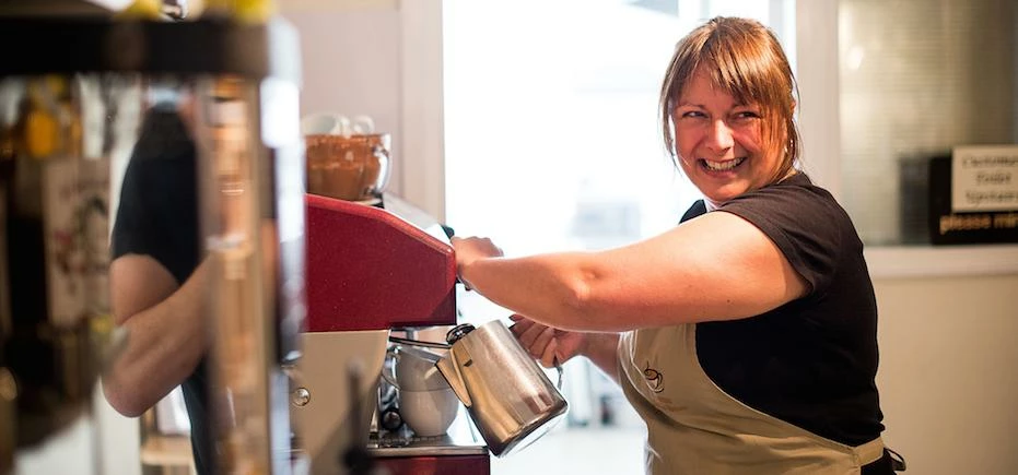 Rachel Harrison, owner, in the Crema Coffee House in Helmsley.