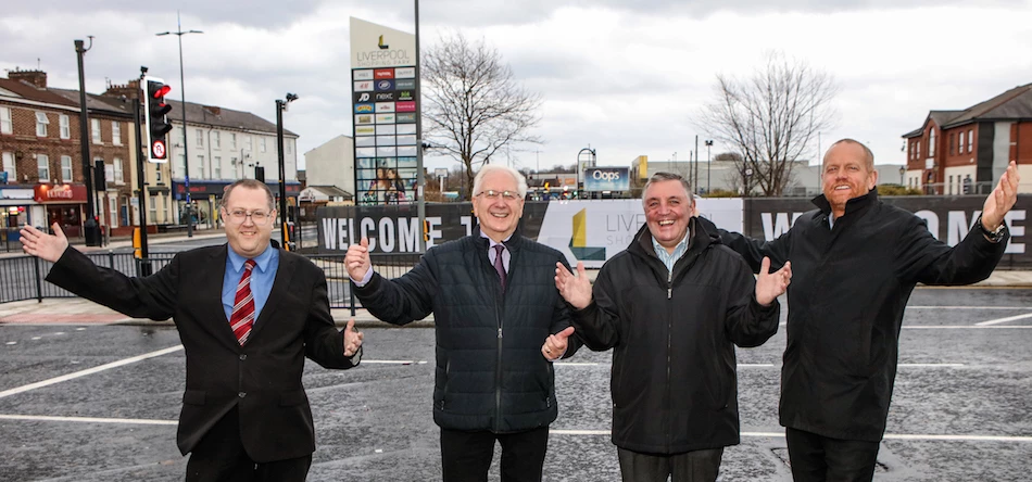 Cllrs Jeremy Wolfson (Childwall), Frank Hont (Childwall) and Peter Brennan (Old Swan) with Liverpool Shopping Park’s Russell Hall