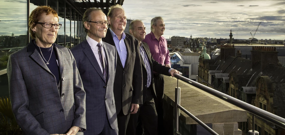 Sue Regan, Northumbria University; Hugh Welch, Muckle LLP; Professor Fred Robinson, St Chad's College, Durham University; Jason Wainwright, Muckle LLP and Professor Keith Shaw, Northumbria University at the launch of the report in Newcastle.