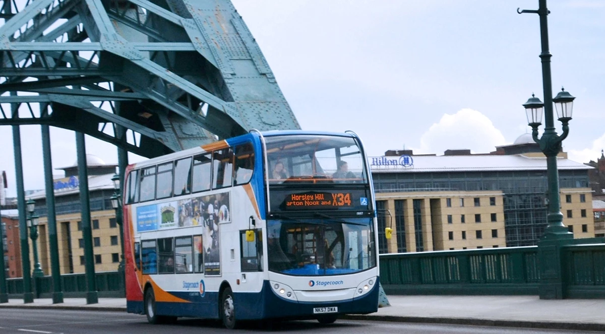 Stagecoach bus in Newcastle - crossing the Tyne (crop)