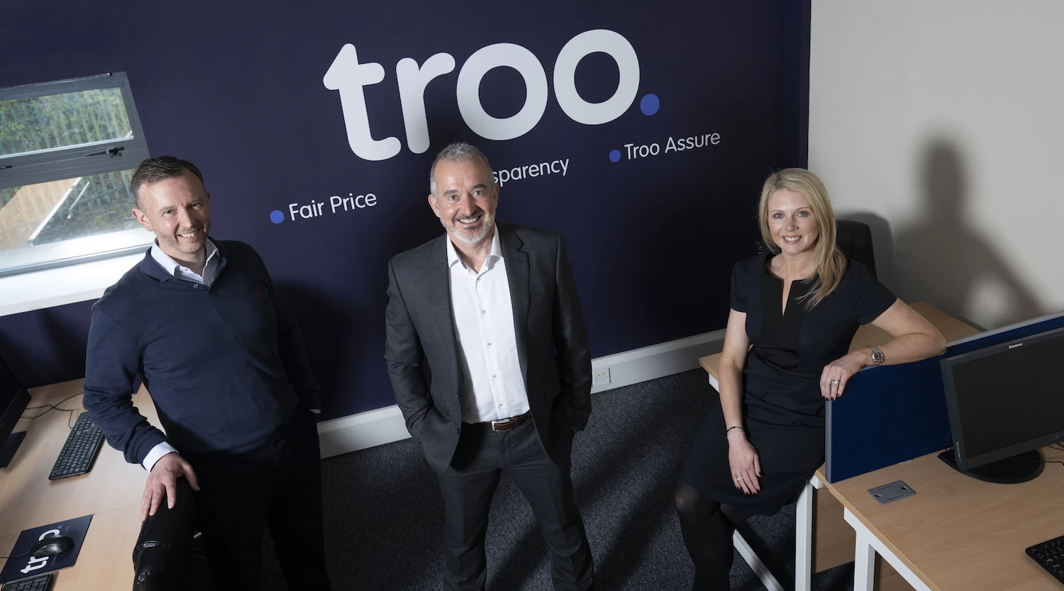 Peter McLeod, the new director of sales and marketing at Troo, with founder Andrew Richardson and commercial director Rachel Richardson. 