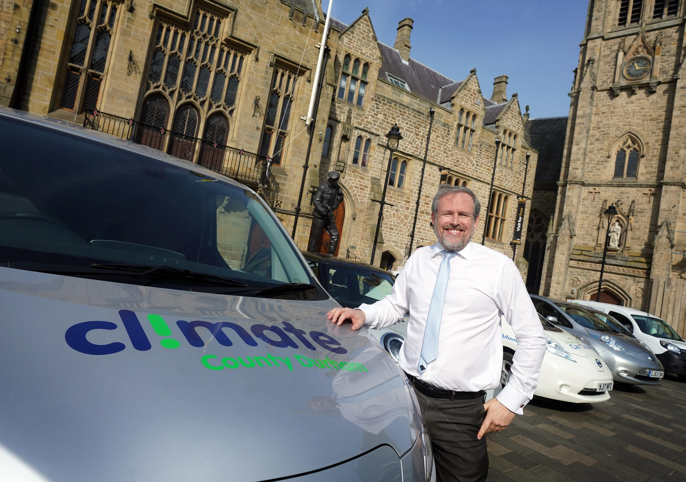 Cllr Mark Wilkes, Durham County Council’s Cabinet member for neighbourhoods and climate change, with some of the electric vehicles on display at the Rev Up the North event.