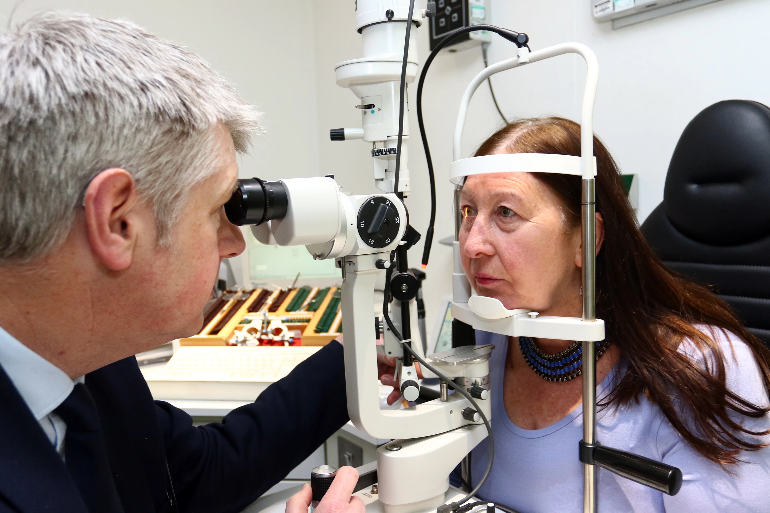 Kathleen Murphy has her eyes tested by Vision Express optometrist Roy McAllister