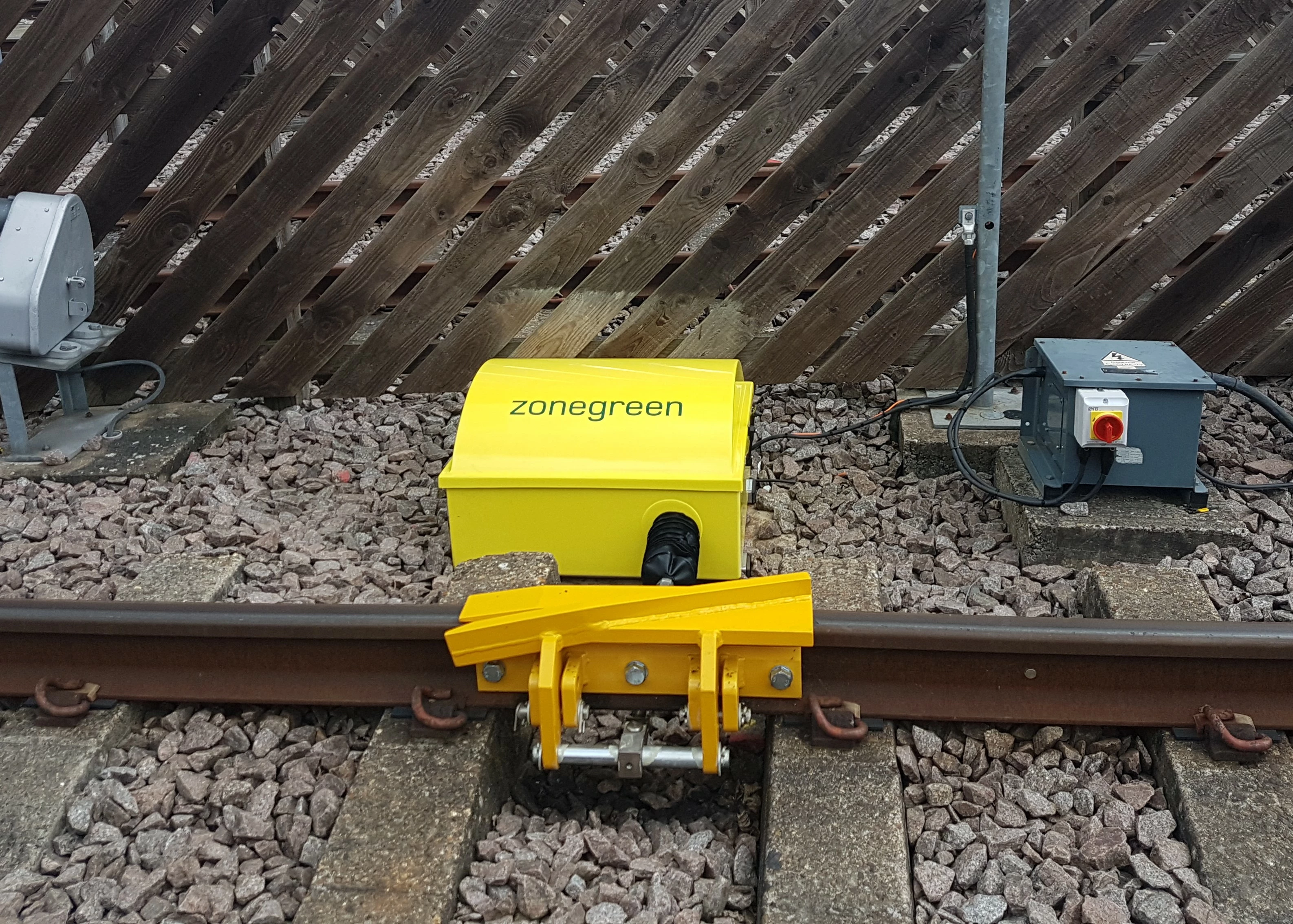 A derailer that forms part of Zonegreen's flagship Depot Personnel Protection System. 
