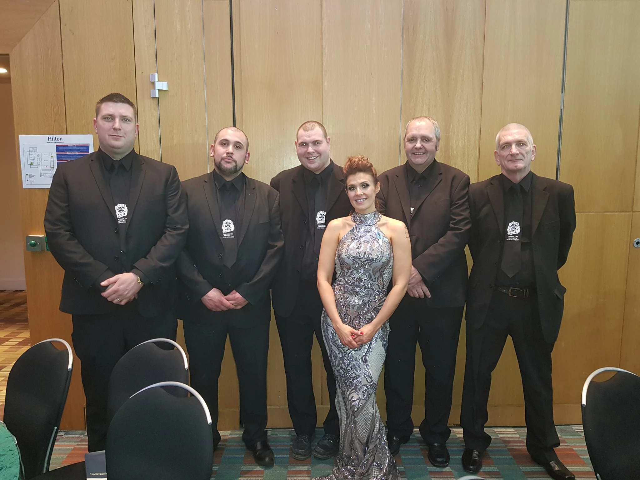 The Lionheart Security team with Kym Marsh at Archie's footprint ball 2018