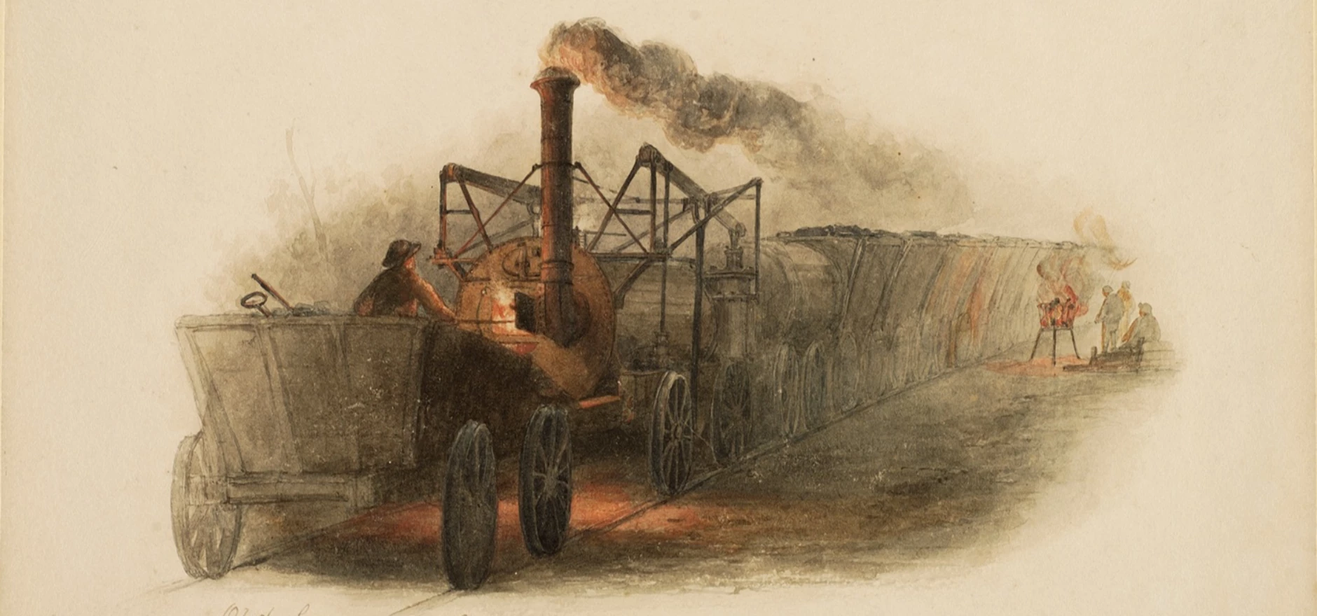 Photo 1 Thomas Harrison Hair, Old Locomotive Engine, Wylam Colliery, around 1838-42, watercolour on paper. Hatton Gallery, Newcastle University.jpg