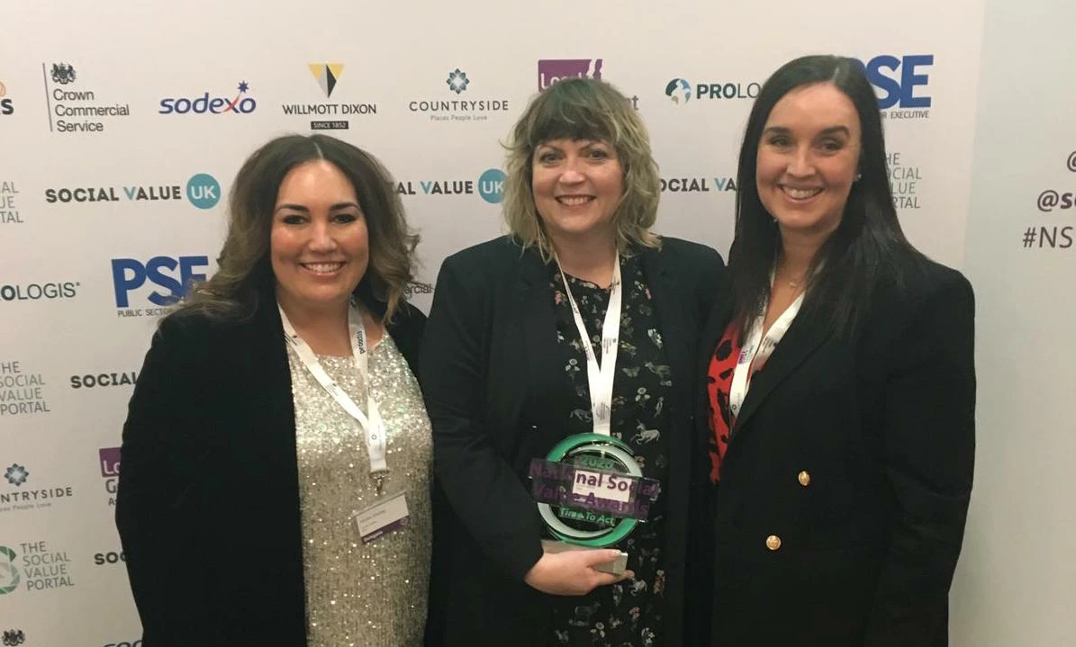 L-R Nicola Shelley (Managing Director, NEPO), Sinead Moloney (Supplier & Social Value Development Specialist, NEPO), Sarah McNab (Head of Social Value, Bloom)