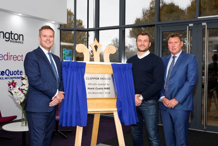 From left to right: Chris Patterson Bollington Wilson Group Managing Director, Mark Cueto Commercial Director at Sale Sharks, Paul Moors Bollington Wilson Group CEO 