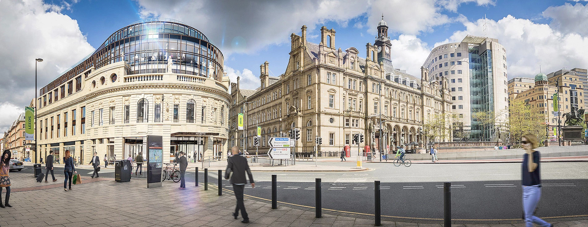 The new CGIs of The Majestic that will greet people as they leave Leeds Railway Station and enter City Square.