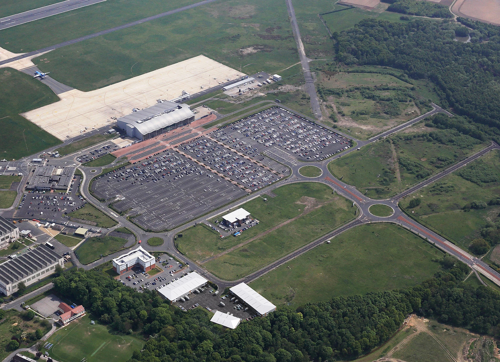 An aerial view showing the three blocks of units in the Skypark business park.