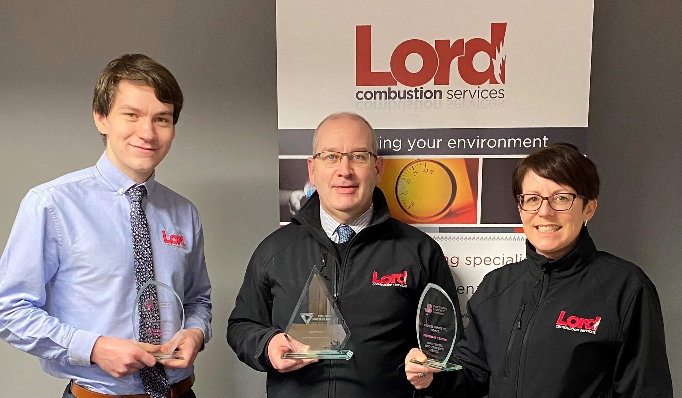 From left, contracts engineer Matthew Smith, MD Stuart Smith and director Emma Tibbetts with their awards