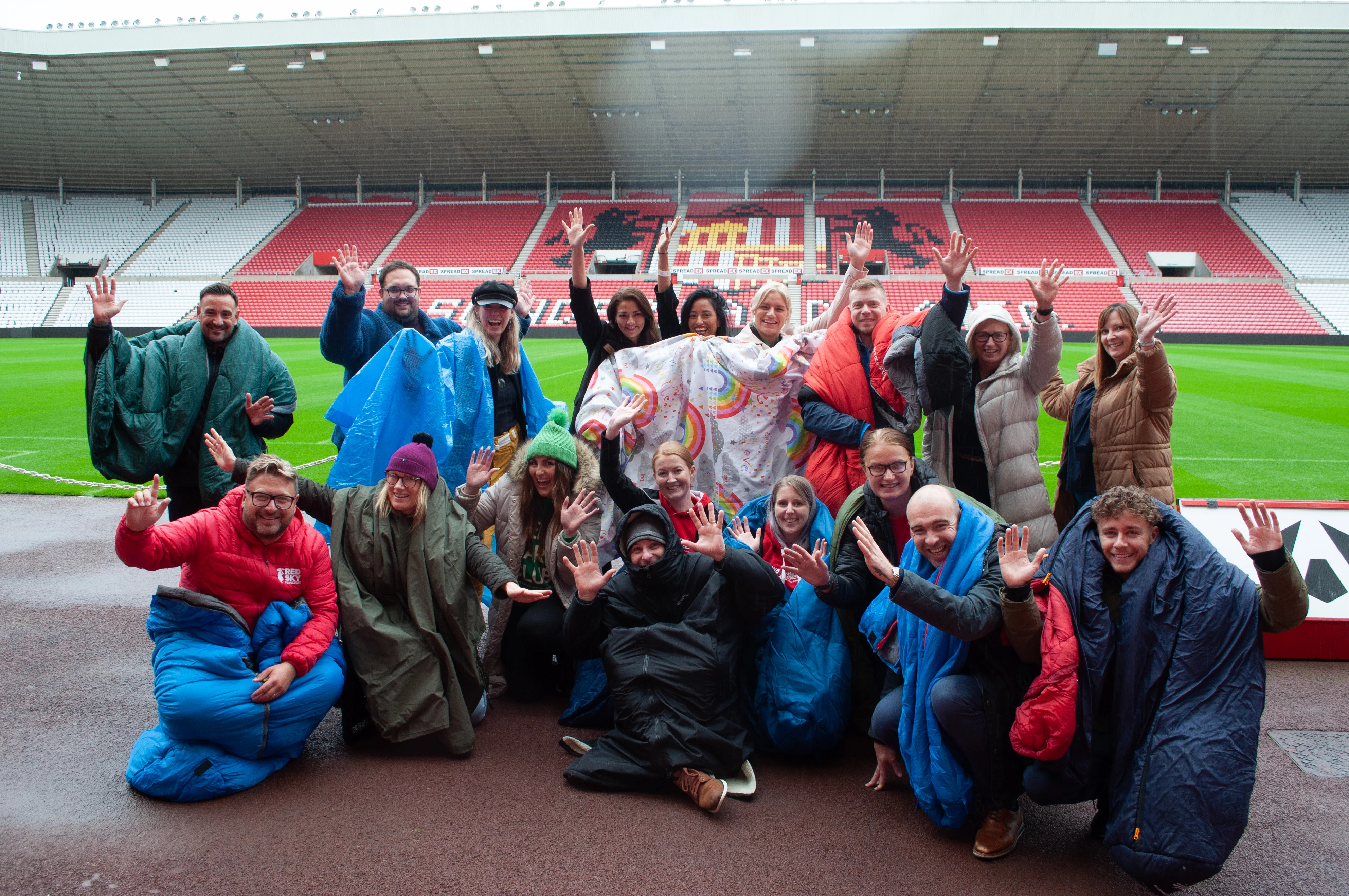 CEO Sleepout CEO Bianca Robinson with participants at Sunderland's Stadium of Light